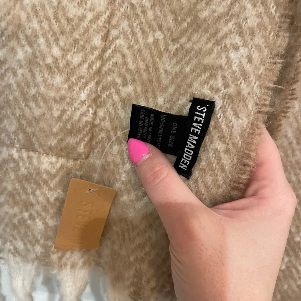 Steve Madden Beige and Ivory Herringbone Scarf
